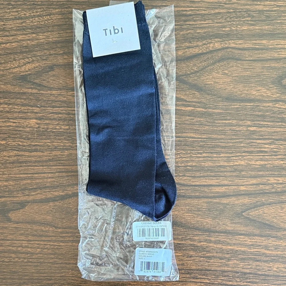 Tibi Navy Dress Socks - Made in Italy Silk Nylon Elastane - Picture 5 of 6